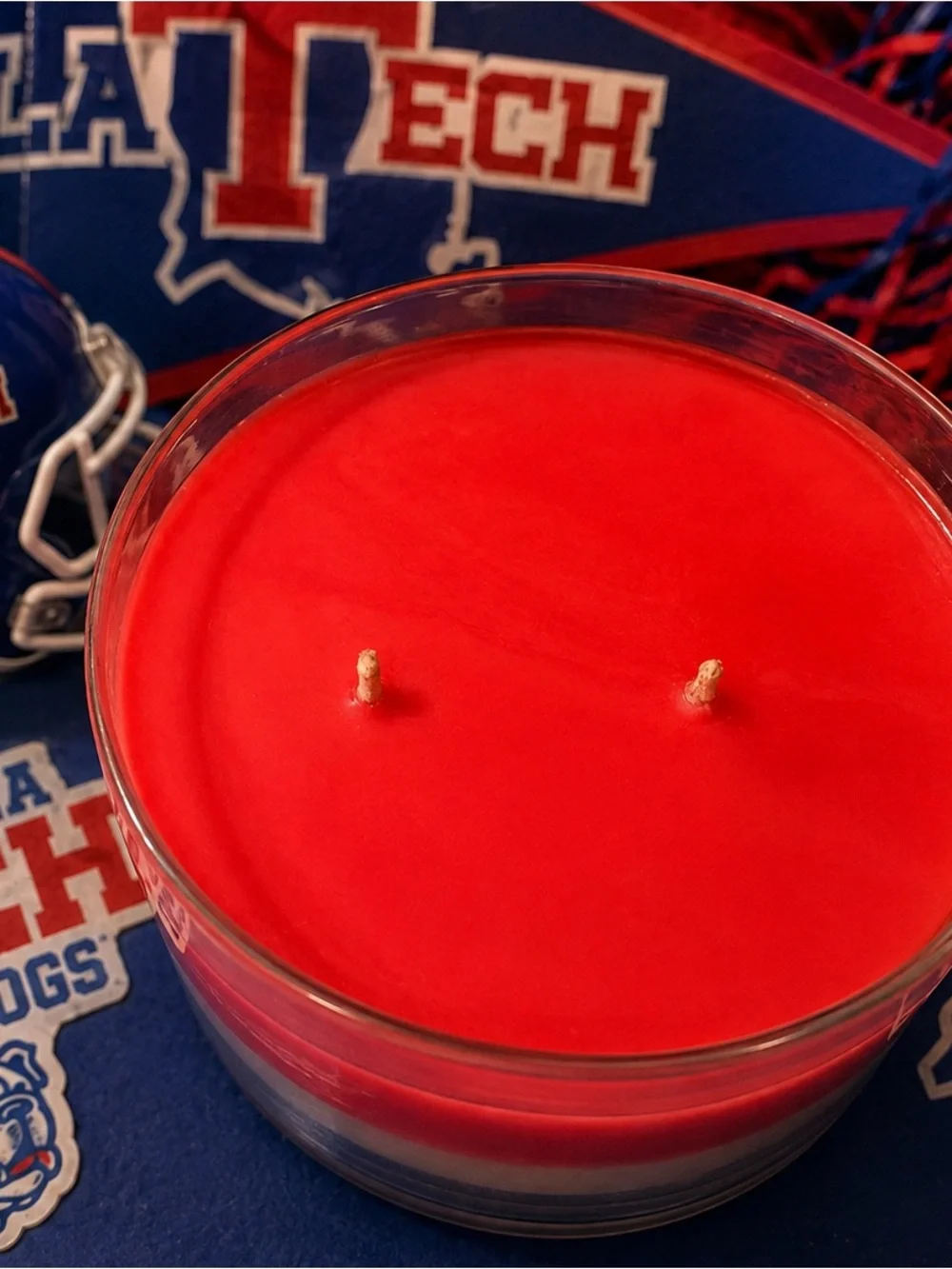 Bulldogs Red White & Blue Layered Candle